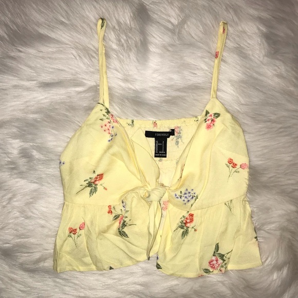 Forever 21 Tops - F21 yellow tie crop top